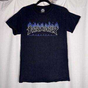 Thrasher Black Flame Logo Japanese Text Graphic T-Shirt